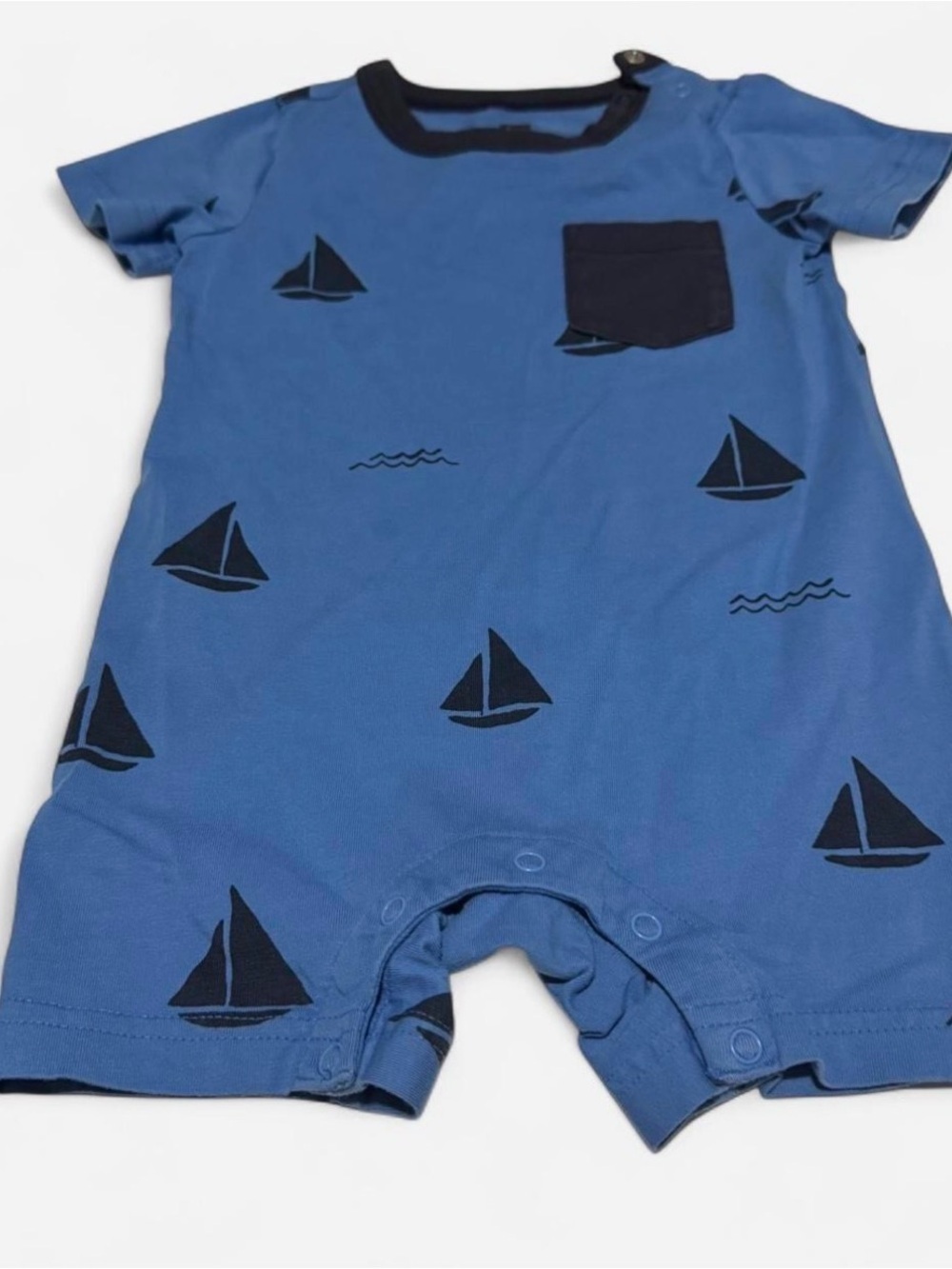 Tea Collection Blue Nautical Sailboat Romper 12-18M